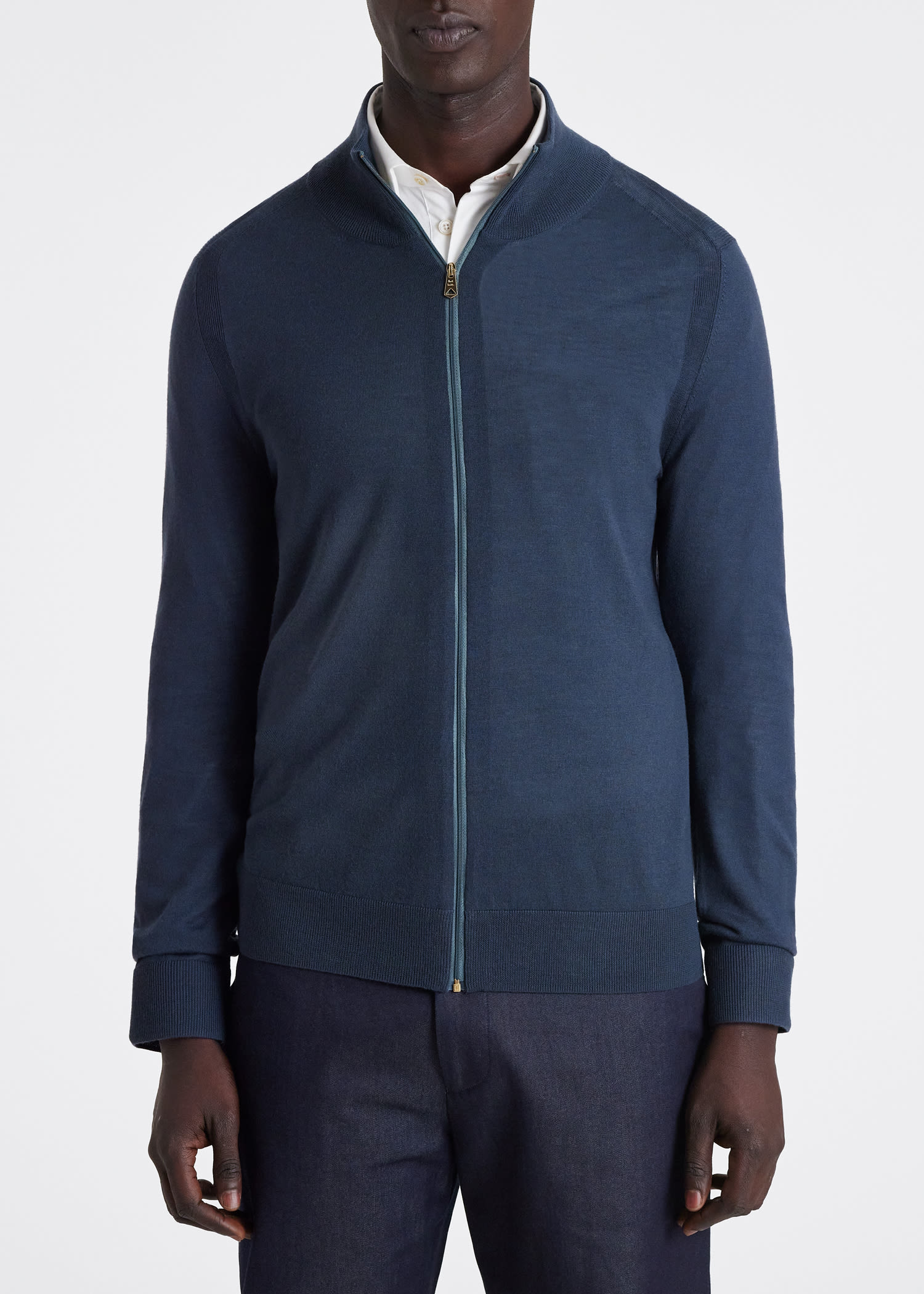 Blue zip sales up cardigan